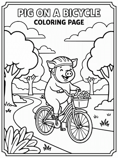 Free printable Pig Riding Bicycle Coloring Page coloring page