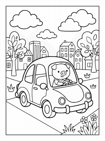 Free printable Pig Driving Car Coloring Page coloring page