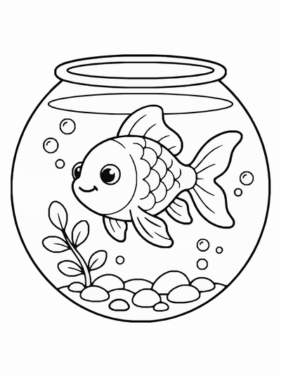 Free printable Goldfish Coloring Page – Fishbowl Scene Printable coloring page