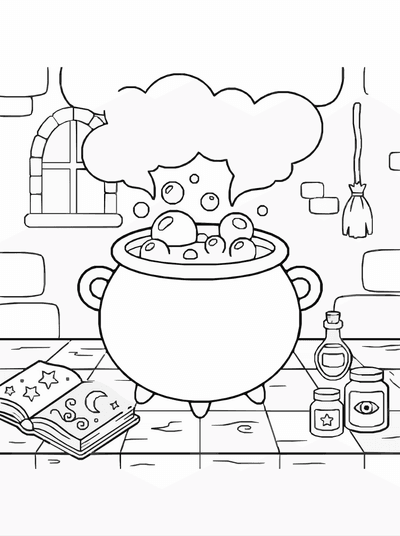 Free printable Cauldron Coloring Page – Halloween Witch Potion Printable coloring page