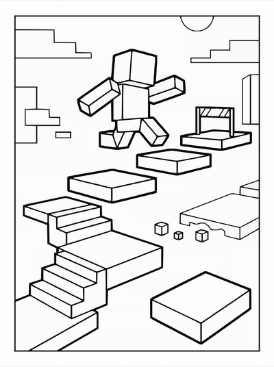 Free printable Roblox Obby Challenge Coloring Page – Parkour Scene A4 coloring page