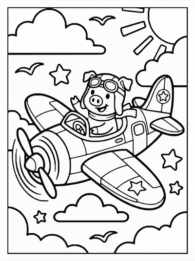 Free printable Pig Airplane Coloring Page coloring page
