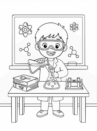 Free printable Science Experiment Classroom Coloring Page coloring page