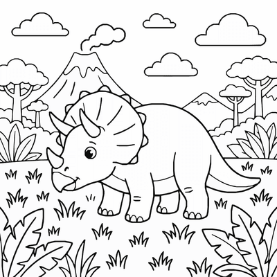 Free printable Triceratops Coloring Page – Prehistoric Grassland Printable for Kids coloring page