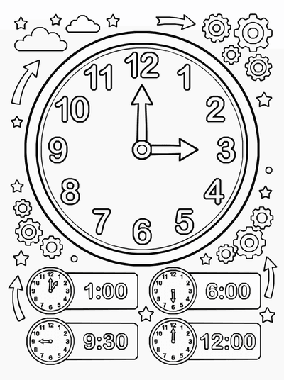 Free printable Clock Learning Coloring Page coloring page