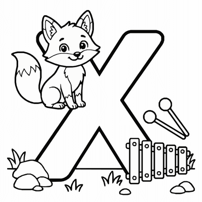Free printable Letter X Coloring Page – Xylophone and Fox Alphabet Printable for Kids coloring page