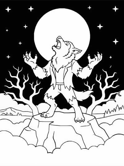 Free printable Werewolf Coloring Page – Halloween Howling Moon Printable coloring page