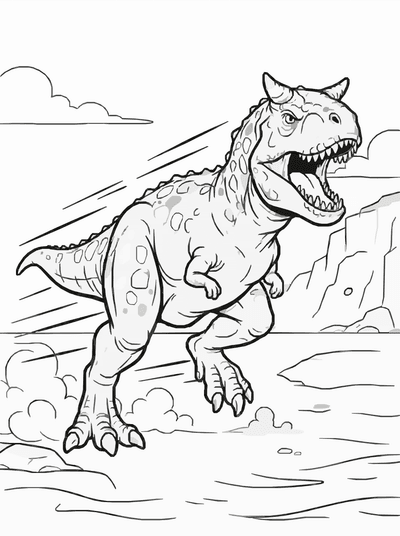 Free printable Carnotaurus Coloring Page – Charging Horned Dinosaur Printable for Kids coloring page