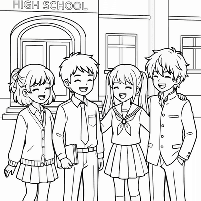 Free printable Anime School Friends Coloring Page – Classroom Squad Printable coloring page