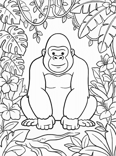 Free printable Gorilla Coloring Page – Rainforest Scene Printable coloring page