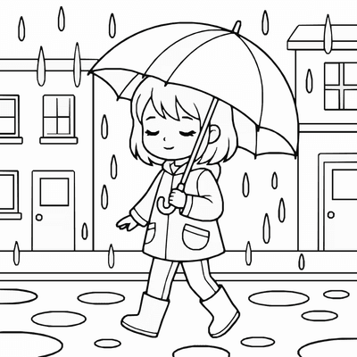 Free printable Anime Girl Coloring Page – Rainy Day Umbrella Printable coloring page