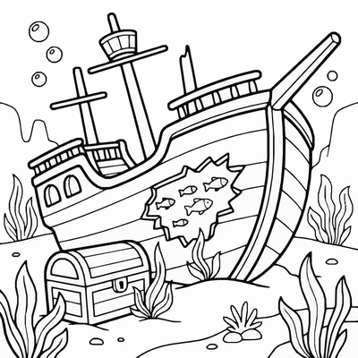 Free printable Sunken Pirate Ship Coloring Page coloring page