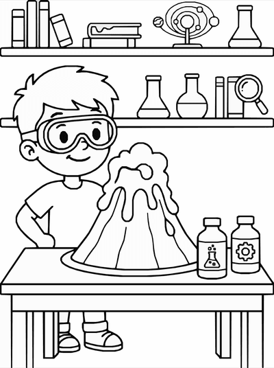 Free printable Volcano Experiment Coloring Page – Kids Science Project Printable coloring page