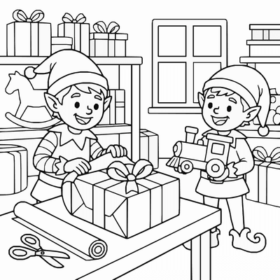 Free printable Christmas Elf Coloring Page – Santa's Workshop Printable coloring page