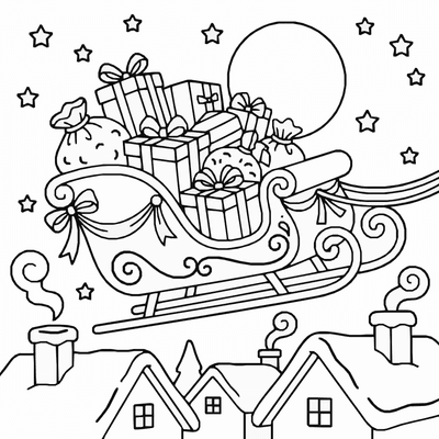 Free printable Santa's Sleigh Coloring Page – Christmas Gift Delivery Printable coloring page
