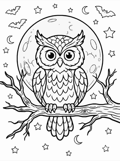 Free printable Halloween Owl Coloring Page – Spooky Night Branch Printable coloring page