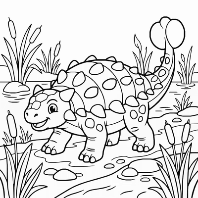Free printable Ankylosaurus Coloring Page – Prehistoric Swamp Scene Printable for Kids coloring page