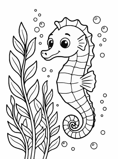 Free printable Seahorse Coloring Page – Ocean Seaweed Printable coloring page