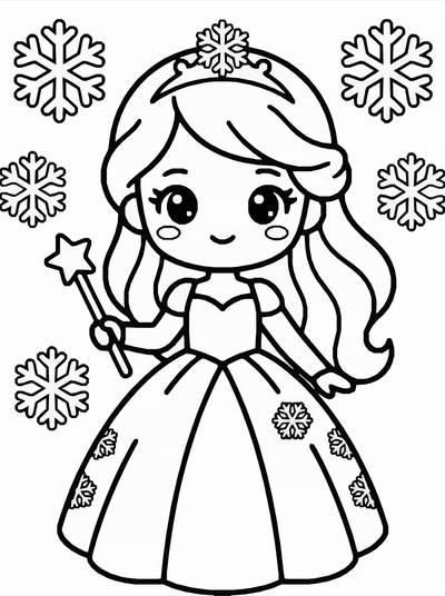 Free printable Cute Chibi Snow Princess Coloring Page Printable coloring page