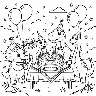 Free printable Dinosaur Party Coloring Page – Fun Playground Celebration Printable for Kids coloring page