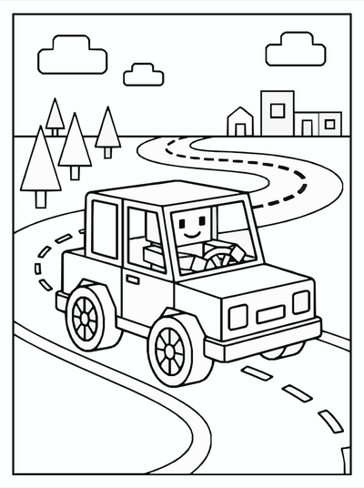 Free printable Roblox Racing Scene Coloring Page – Block Car Track A4 coloring page