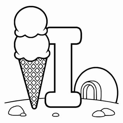 Free printable Letter I Coloring Page – Ice Cream and Igloo Alphabet Printable for Kids coloring page