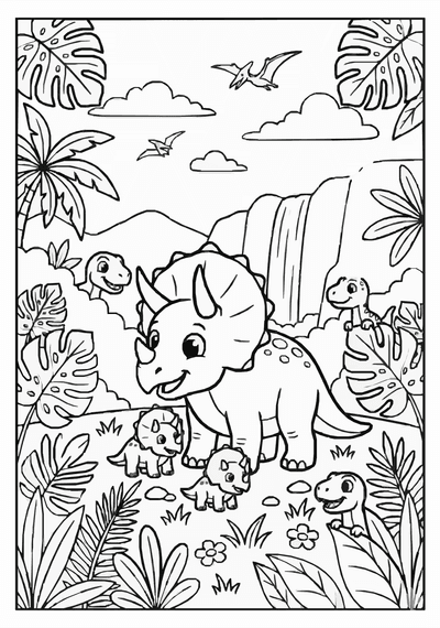 Free printable Cute Dinosaur Family Coloring Page coloring page