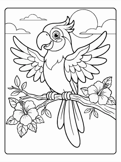Free printable Parrot Coloring Page – Tropical Branch Scene Printable coloring page